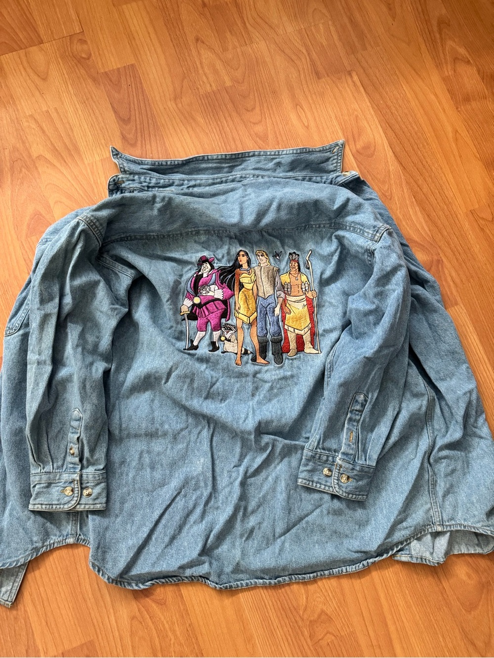 Disney Light Blue Denim Jacket with Multicolor Embroidered Characters